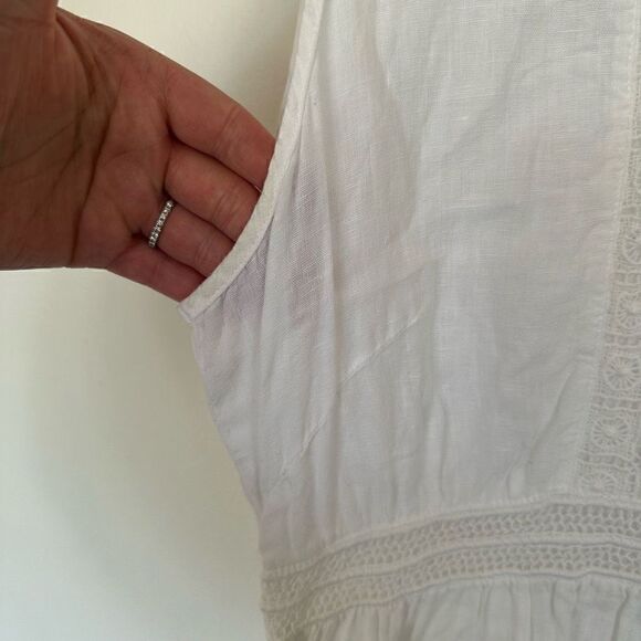 120% Lino Women’s White Crochet Bib Detail Sleeveless High Neck Keyhole Back Mid - Picture 7 of 14